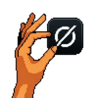 Pixelhand som håller Grok-loggan