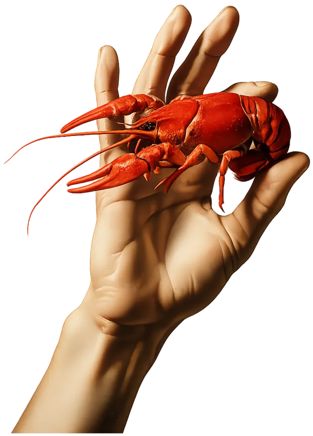 Hand som håller en kräfta
